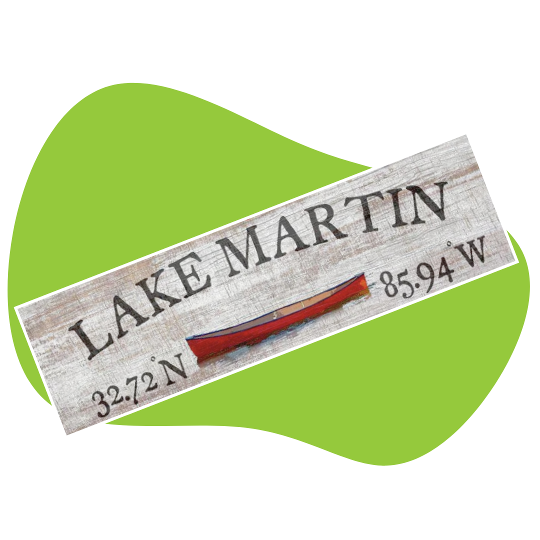 a custom lake sign sign reading lake Martin with coordinates